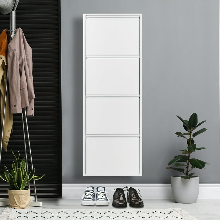 BaytoCare 4 Flip Drawers Slim Shoe Cabinet Metal Shoe Storage Cabinet Cupboard Shoe Rack Organizer Unit for Entryway Hallway and Bedroom White Walmart