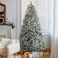 thumbnail image 1 of BaytoCare 6 ft Christmas Tree, Pre-lit Artificial Hinged Flocked Tree with 800 Tips, 300 LED Lights, Snow Tips, 1 of 7