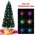 thumbnail image 1 of BaytoCare 6FT Pre-Lighted Fiber Optic Christmas Tree, Fake Xmas Tree Snow Flowers LED Pre-Lit Pine Tree Christmas Decorations Indoor, 1 of 19