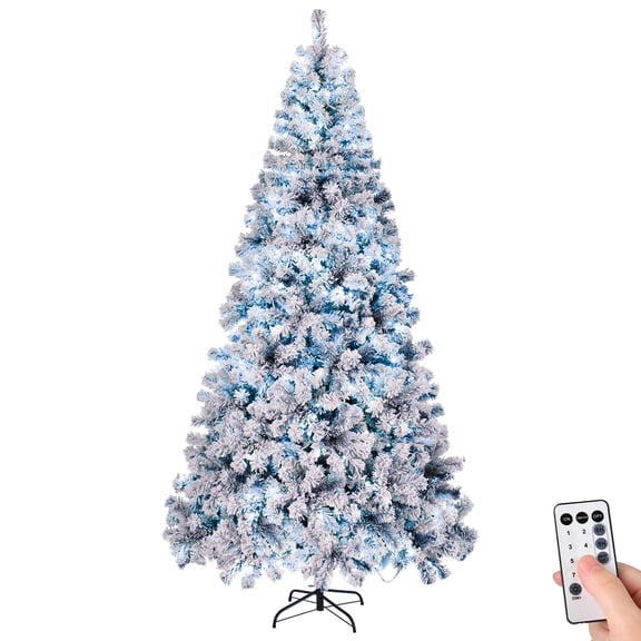 BaytoCare 8ft Christmas Tree, 500 Lights Pre-lit Xmas Tree, Artificial Snow Tips Tree, Warm & Cold Lights