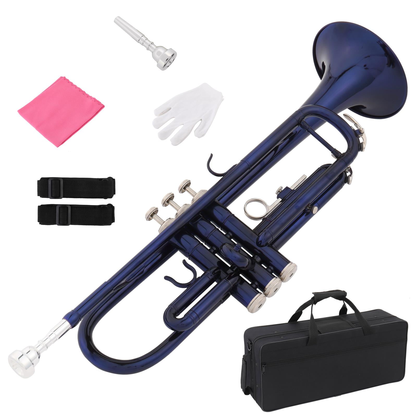 BaytoCare Bb Beginner School Band Trumpet with Mouthpiece Case, Blue