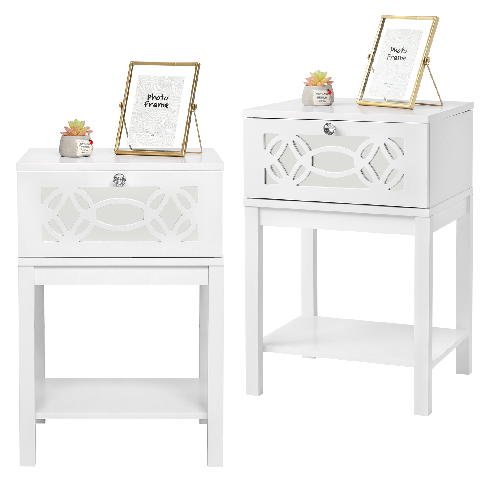 BaytoCare Drawer Tall Bedroom Nightstand with Open Shelf, White 2pc