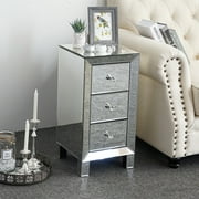 BaytoCare Nightstand with Mirror Base Section Modern Bedside Table Side Table with 3 Drawer, Silver