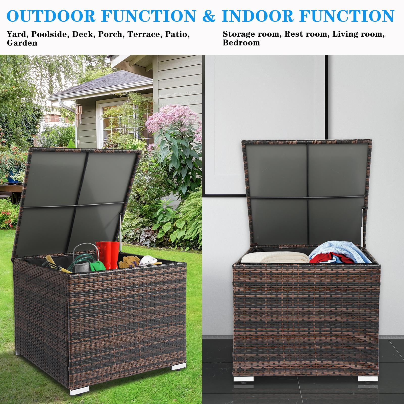 Storage Bin Outdoor 70 Gallon Wicker Storage Box With Waterproof