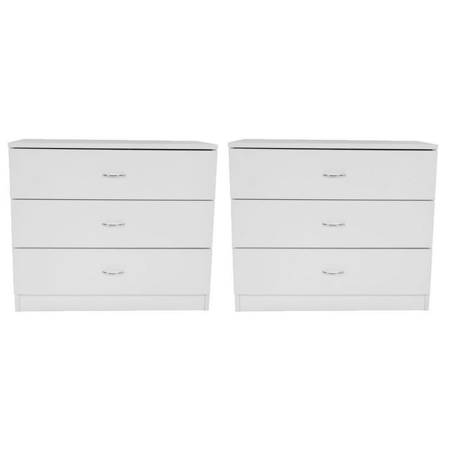 BaytoCare Set of 2 Wood 3 Drawers White Nightstands Dresser Bedside End