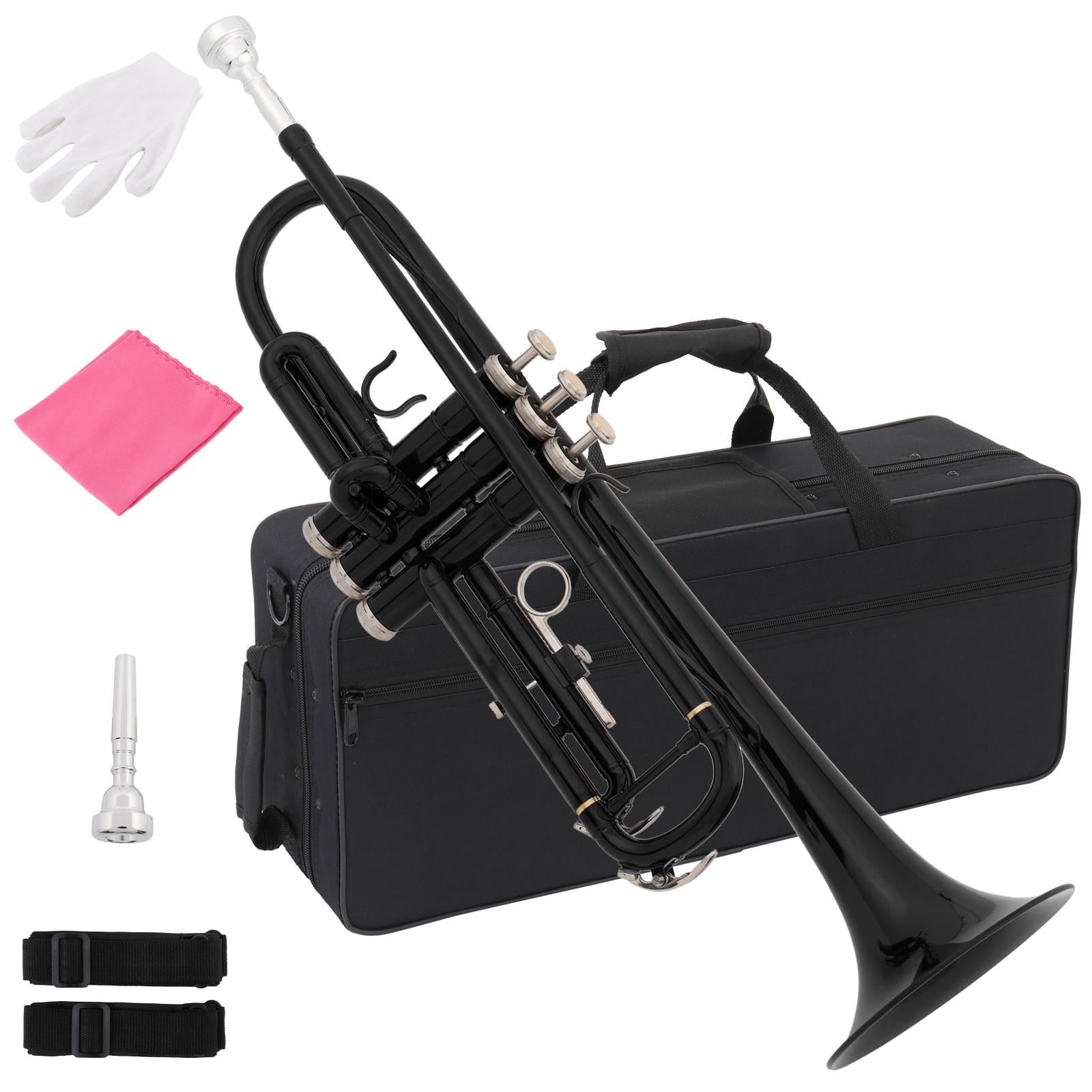 BaytoCare Standard Trumpet Set for Beginner, Brass Student Trumpet Instrument with Hard Case,Black