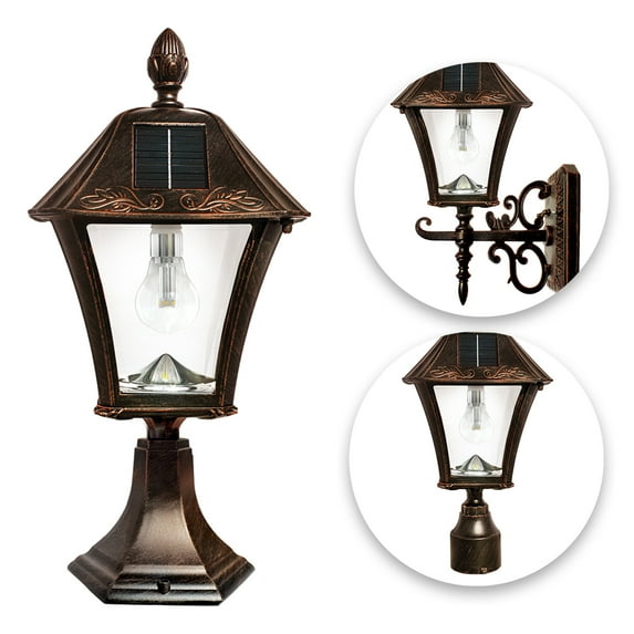 gama Sonic Baytown Bulb Lamp Outdoor Solar Light, Pole Pier & Wall Mount Kits, Brushed Bronze (106B133)