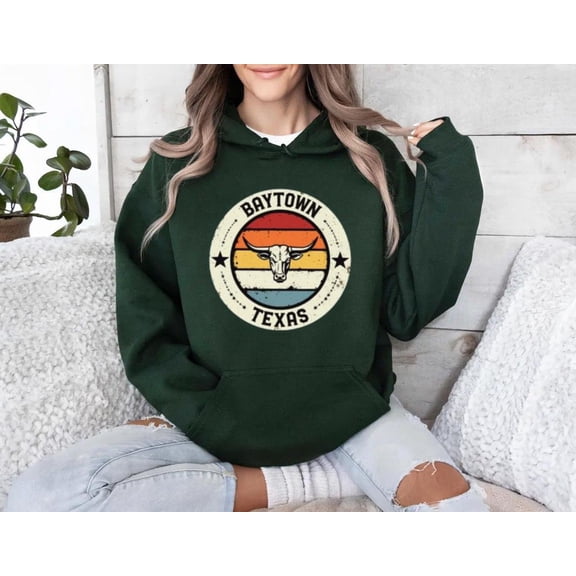 Baytown Texas Sunset Bull Retro Local Pride Southern Design Hoodie, for men & women, up to size 5XL