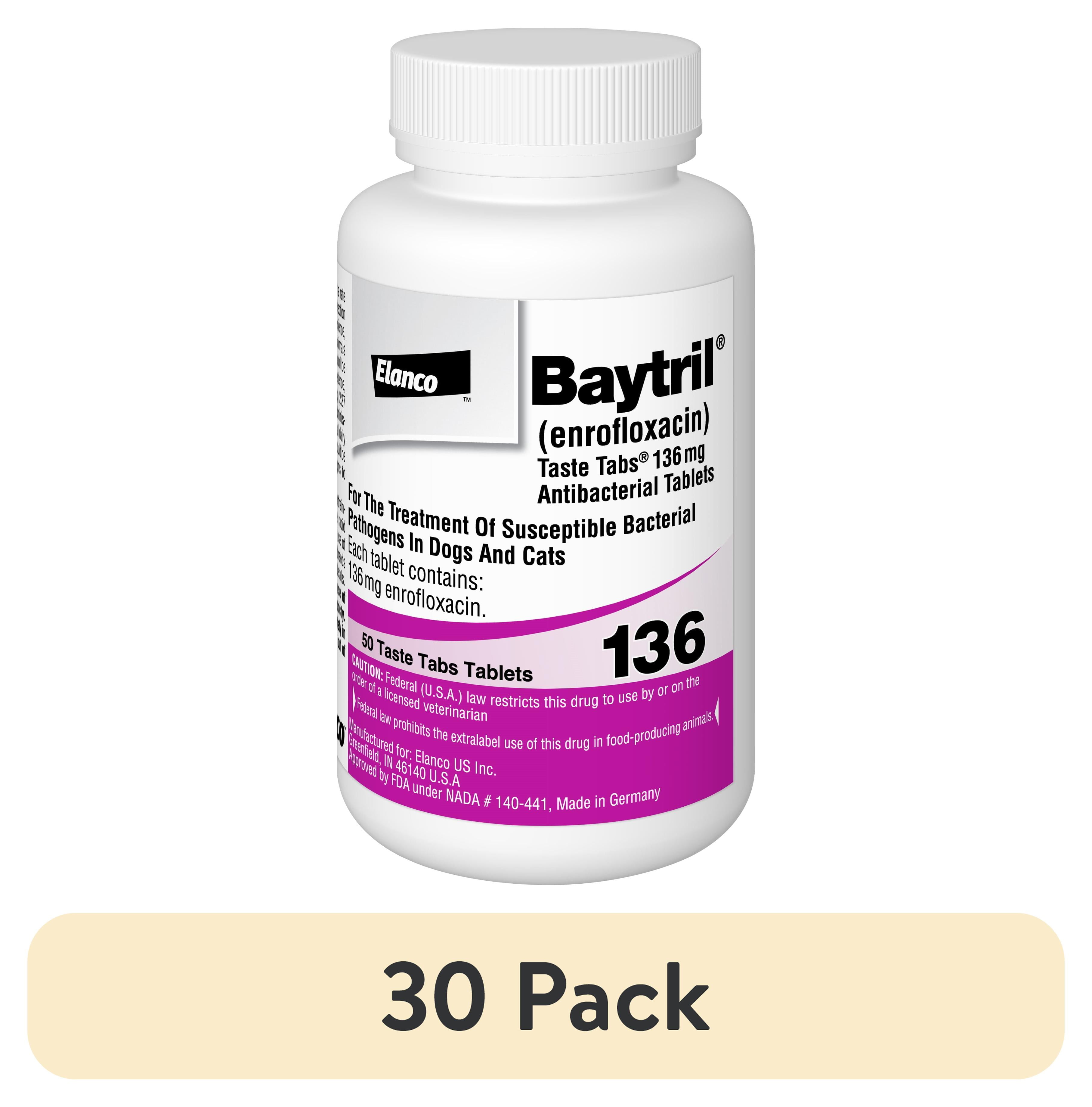 Baytril (Enrofloxacin) Flavored Chewable Taste Tabs for Dogs & Cats, 136mg