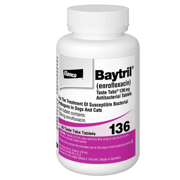 Baytril (Enrofloxacin)Flavored Chewable Taste Tabs for Dogs & Cats, 22.7mg