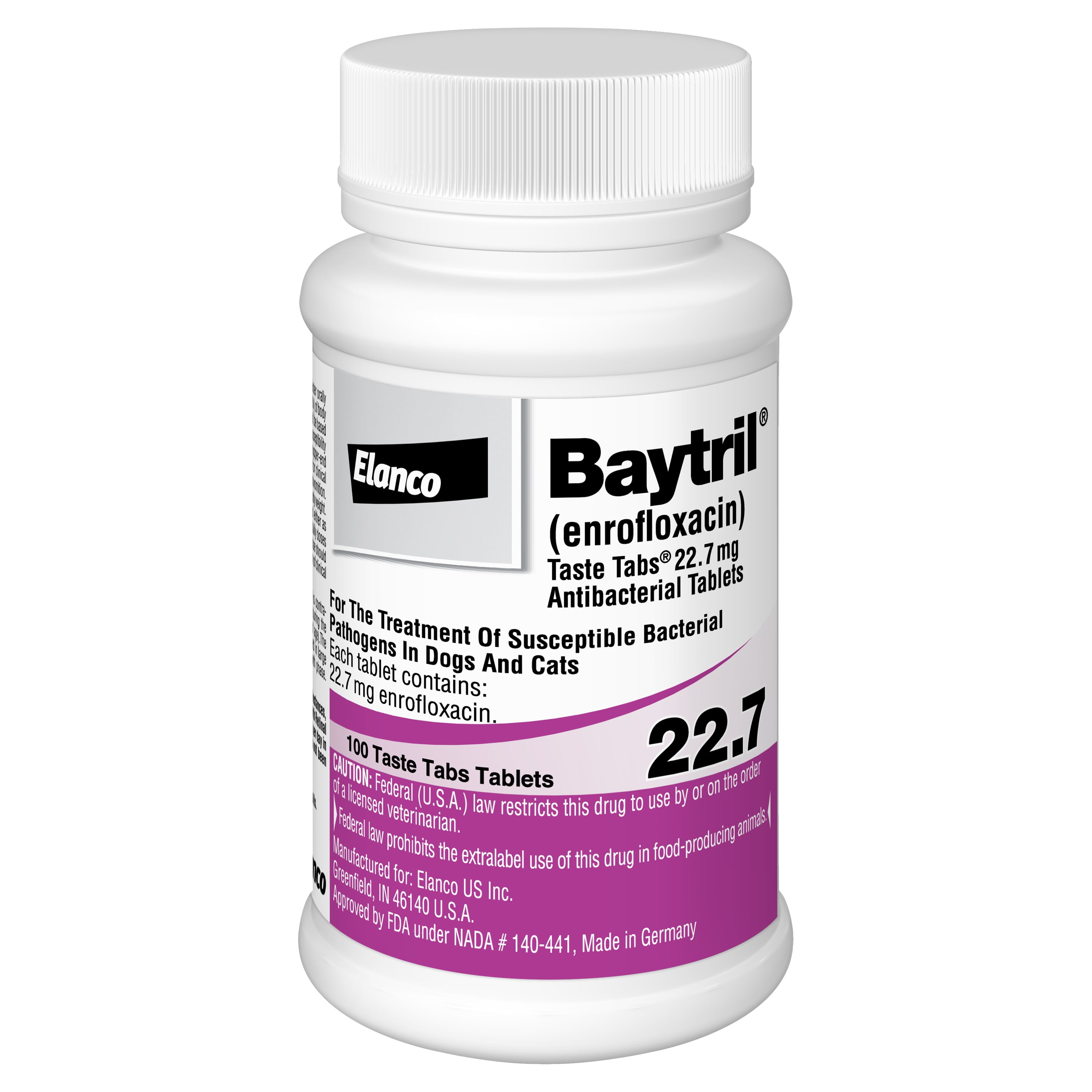 Baytril (Enrofloxacin)Flavored Chewable Taste Tabs for Dogs & Cats, 22.7mg