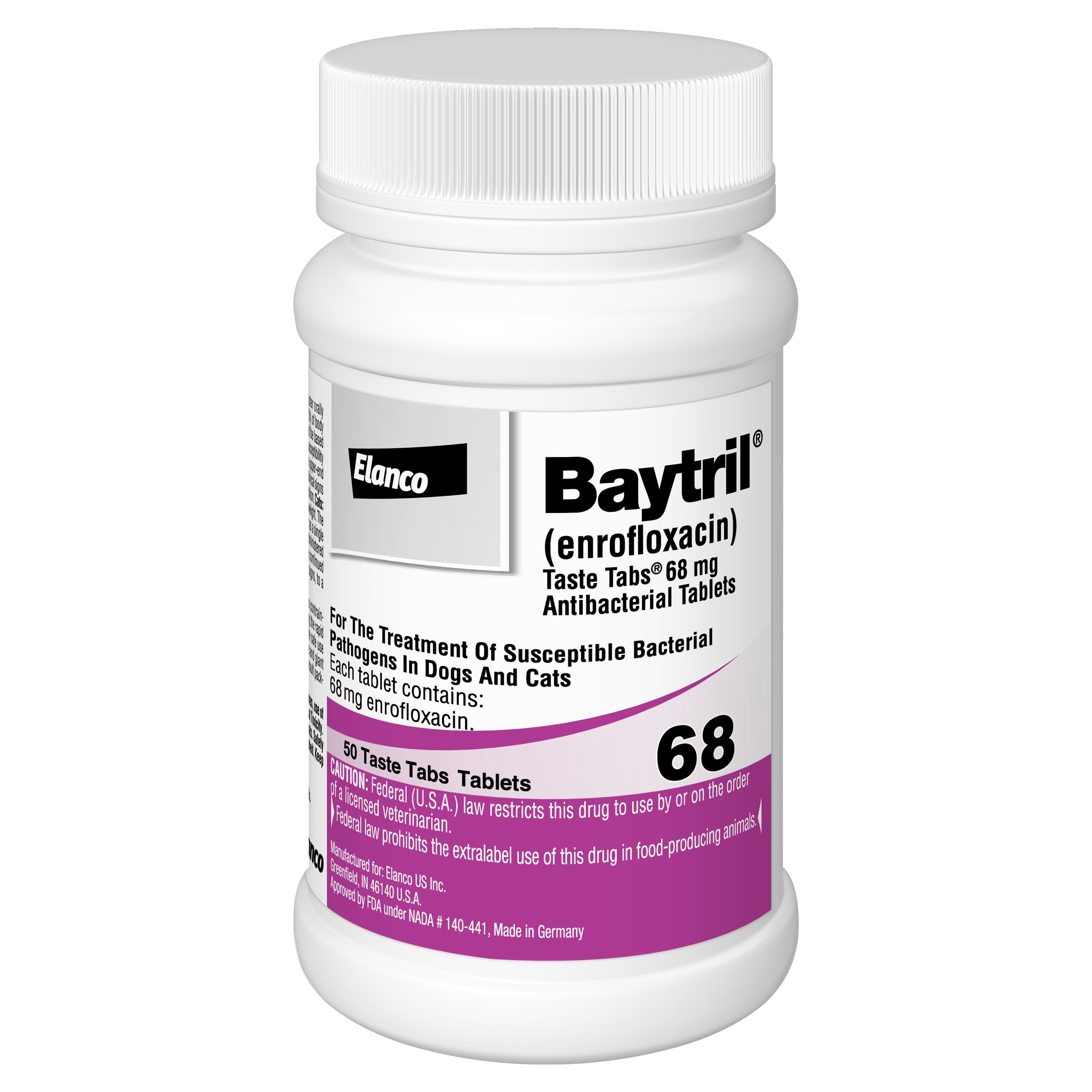Baytril (Enrofloxacin) Flavored Chewable Taste Tabs for Dogs & Cats, 68mg