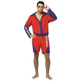 80s Baywatch Beach Mens Lifeguard Costume Adult Red Blue 80s Baywatch Beach Mens Lifeguard Costume Adult Red Blue