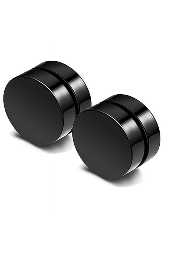1 Pair Magnetic Black Circle Stud Earrings for Men Women, Non-Piercing Clip On Cheater Fake Ear Gauges