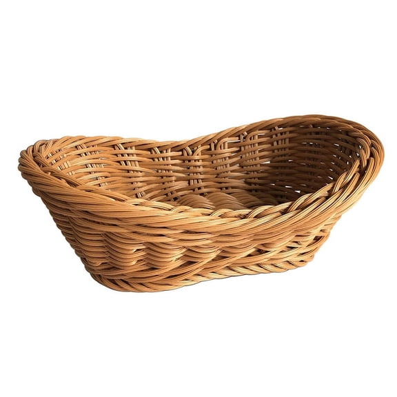 Baywell 1 Pcs Wicker Woven Fruit Basket Bread Tray Serving For Food Fruit Cosmetic Rattan Storage Baskets Tabletop Bathroom Storage Kitchen Organizer Ingots-Shape Woven Snack Fast Food Basket