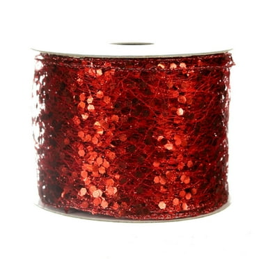 Baywell 1 Roll Sequin Ribbon, 2.5" x 10 Yards Sparkling Glitter Mesh Wired Ribbon for Christmas Valentine Home Decor Bow Gift Wrapping DIY Crafts Wreath