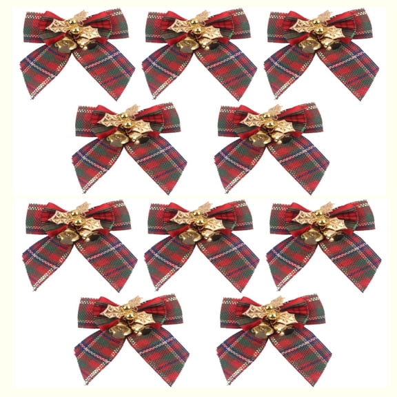 Baywell 10 Pieces 3 Inch Christmas Burlap Bow withBells, Burlap Bow Knot for Christmas Tree Home Craft Festival Holiday Wedding Birthday Decoration