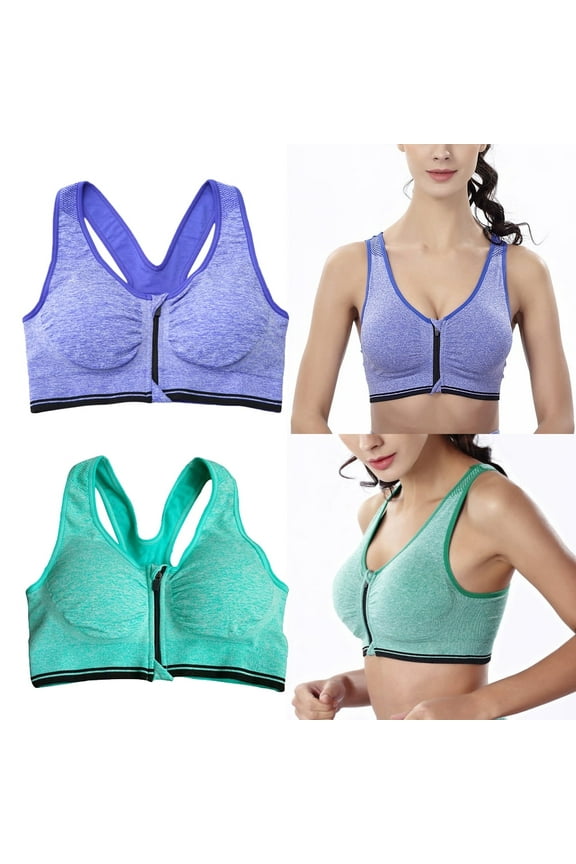 2 Pack Women's Motion Control Front Zipper Sport Bras Removable Cups Yoga Bra, 36/80BCD,38/85AB
