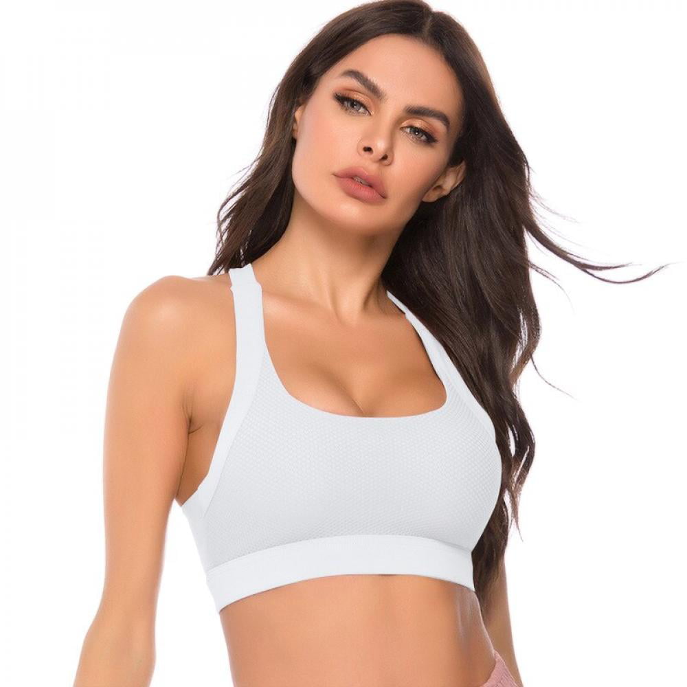 Power Adjustable Racerback Padded Gym Bra, Women's High Support Sports Bra  - 00A White / XS(32A-C)