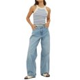 thumbnail image 1 of Baywell 2024 Summer Spice Hanging Neck Sleeveless Striped Bottom Sexy Slim Tank Top for Women S-XL, 1 of 7