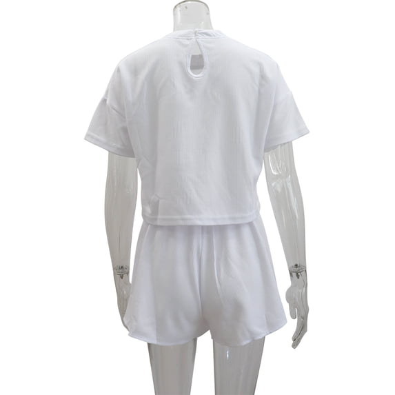 Baywell 2024 Women Casual Solid Color Set Round Neck Waistless Short Sleeve Top Sexy Crossover Shorts Two Piece Set S-XL