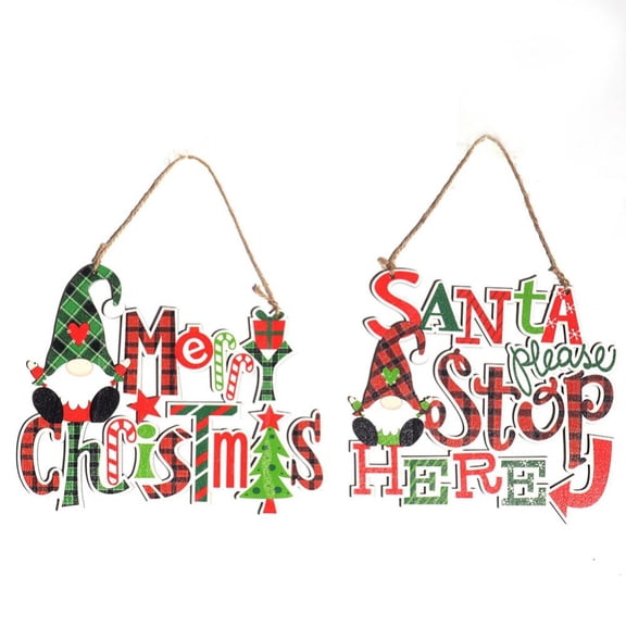 Baywell 2pcs Christmas Wall Decor Faceless Gnome Wood Sign Farm Fresh Christmas Trees Winter Sign Wood Farmhouse Hanging Plaque for Home Front Door