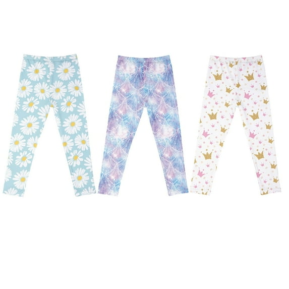 Baywell 3 Pack Girls Leggings Winter Warm Cartoon Printed Trousers Toddler Ankle Length Pants Kids Casual Fashionable Stretch Tights Pants