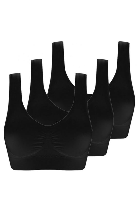 3 Pack Women's Plus Size Seamless Sports Bras, Breathable Stretch Wireless Yoga Bras, Full Coverage Pullover Vest Everyday Bras, Comfortable Sleep Bras with Removable Pad, S-6XL