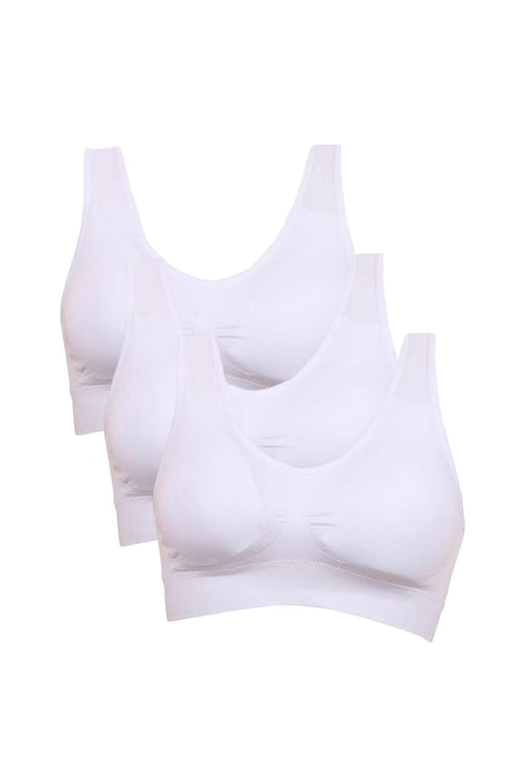 3 Pack Women's Plus Size Seamless Sports Bras, Breathable Stretch Wireless Yoga Bras, Full Coverage Pullover Vest Everyday Bras, Comfortable Sleep Bras with Removable Pad, S-6XL