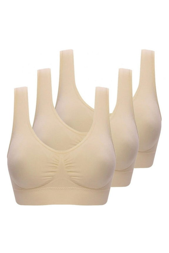 3 Pack Women's Plus Size Seamless Sports Bras, Breathable Stretch Wireless Yoga Bras, Full Coverage Pullover Vest Everyday Bras, Comfortable Sleep Bras with Removable Pad, S-6XL