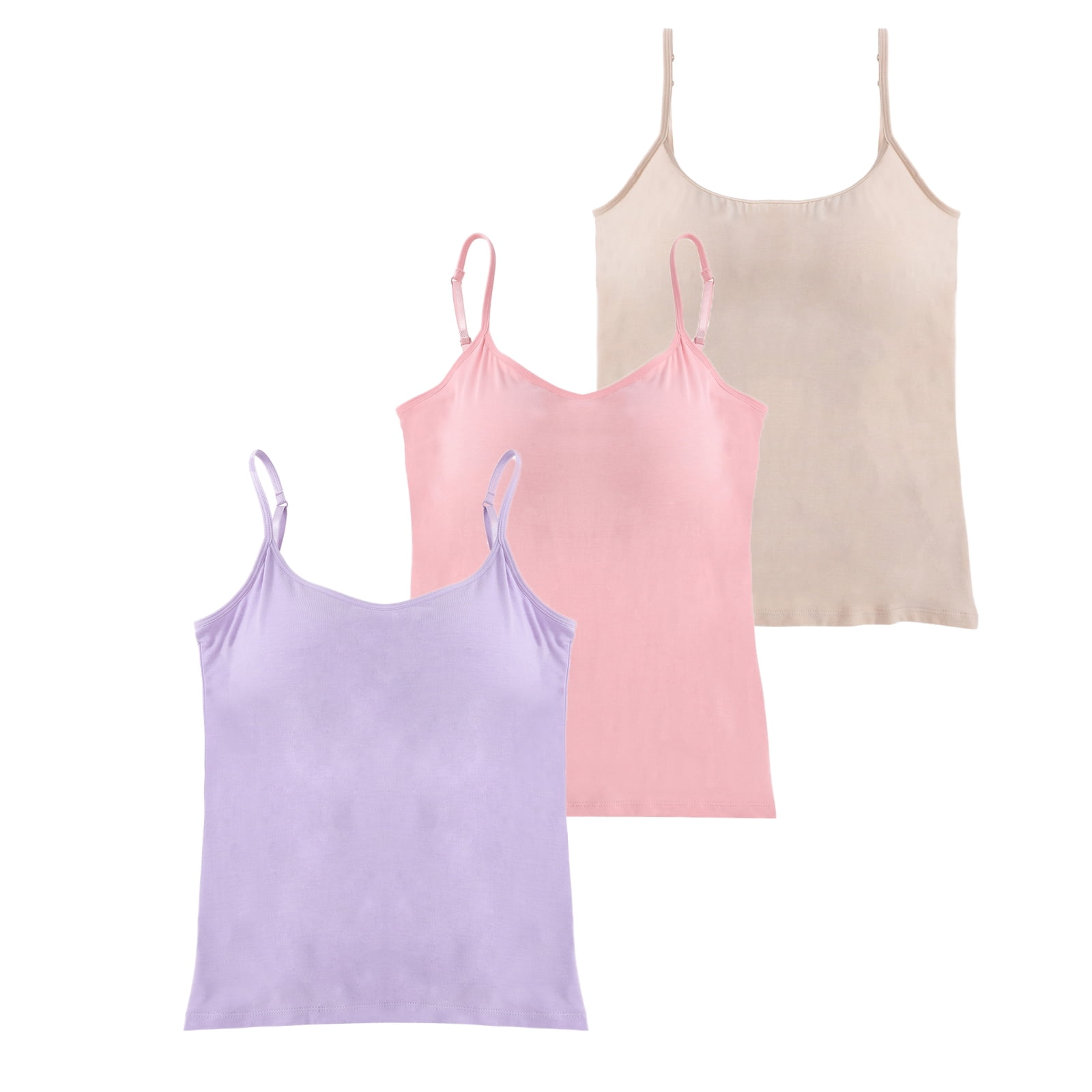 Women's Cami with Built-in Bra Adjustable Strap, 3 Pack Summer Sleeveless  Tank Top Padded Camisole for Yoga