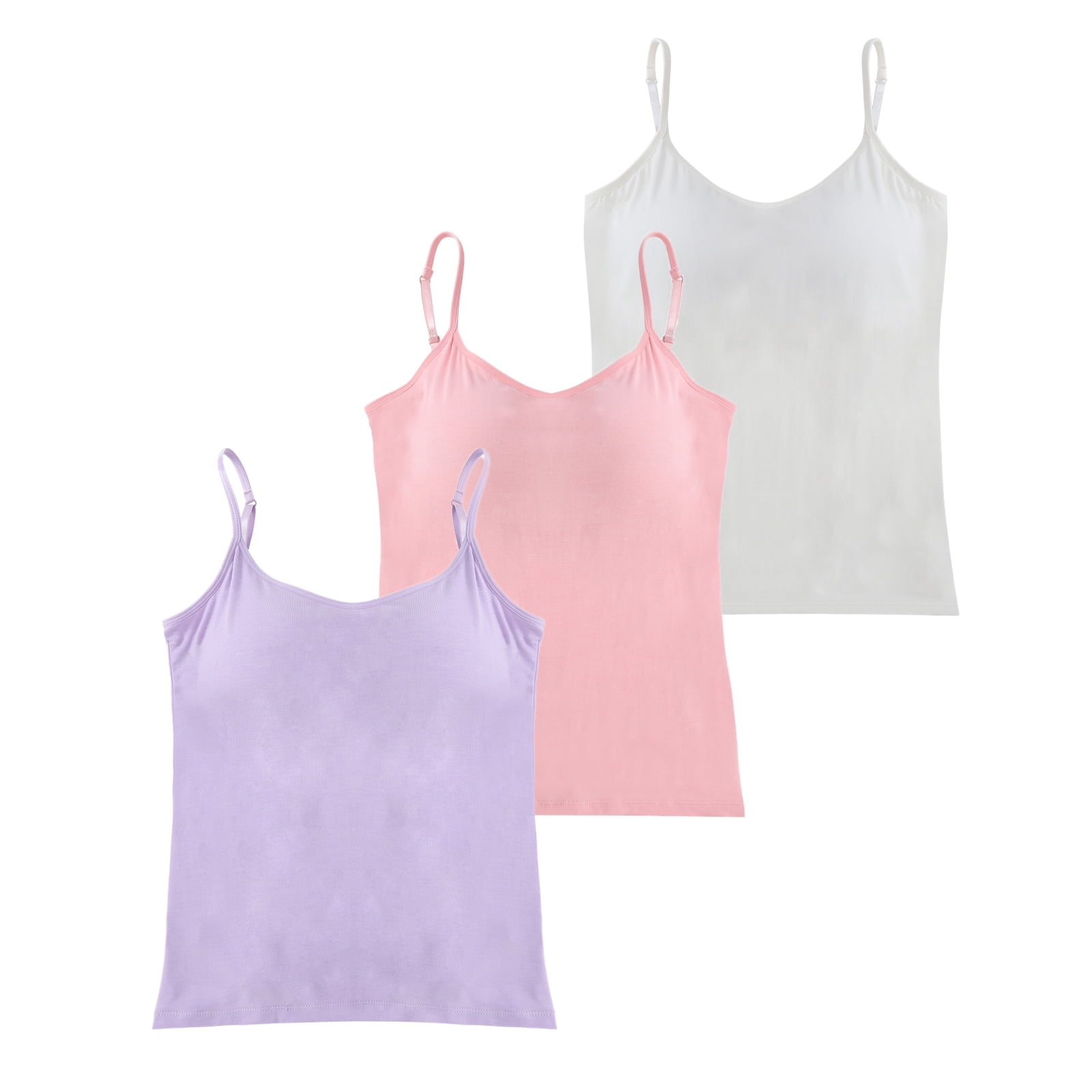 Baywell 3 Pack Women's Soft Modal Camisole with Built-in Bra Adjustable Spaghetti  Strap Tank Tops Padded Bra Basic Cami Yoga Tanks Tops, Non-Removable Pads 