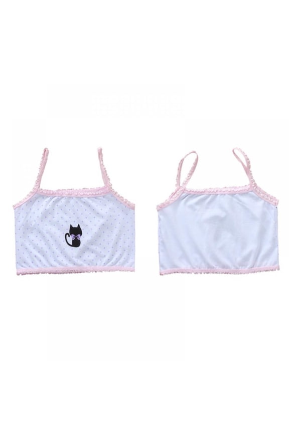 5Pc Puberty Girls Summer Cartoon Print Seamless Training Bra Teenage Soft Cotton Underwear Random Color Pattern