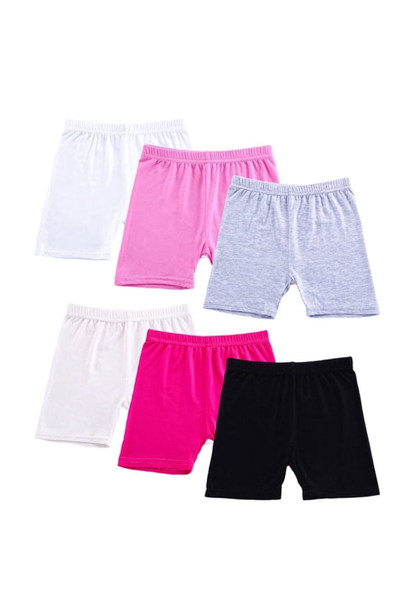 6 Pack Girls Bike Shorts Cotton Blend Dance Shorts Elastic Waist Volleyball Athletic Shorts Solid Color Breathable and Safety Under Dress Shorts for Kid Toddler Girls 2-10T