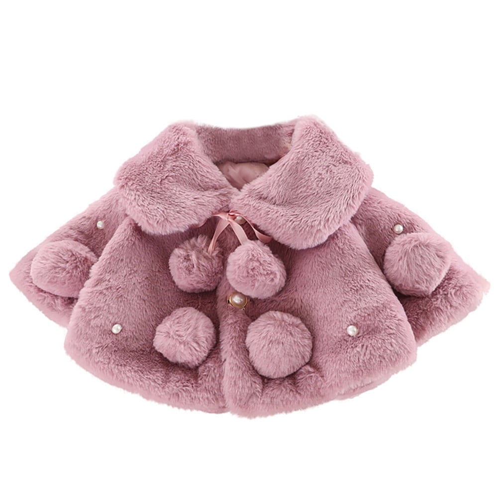 Babyhug Fur Woven Floral Corsage Full Sleeves Winter Jacket - Baby Pink