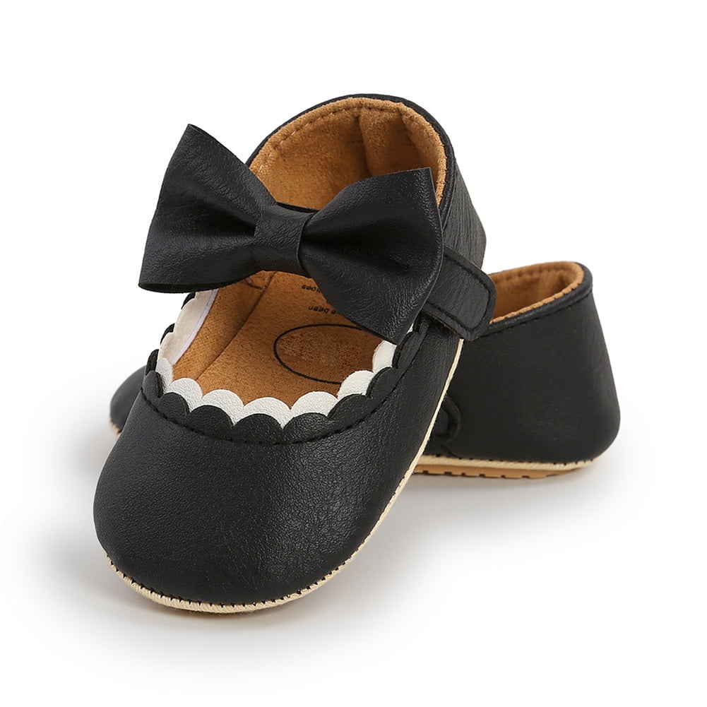 Kiderence Baby Girls Mary Jane Flats – Prewalker Dress Shoes With Bow, Anti-Slip, Easy Hook-and-Loop Strap