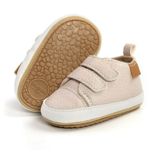 Baywell Baby Girls Shoes Infant Toddler First Walking Shoes Lightweight Non-Slip Sole PU Leather Baby Sneakers Crib Shoes Beige 1-3Y