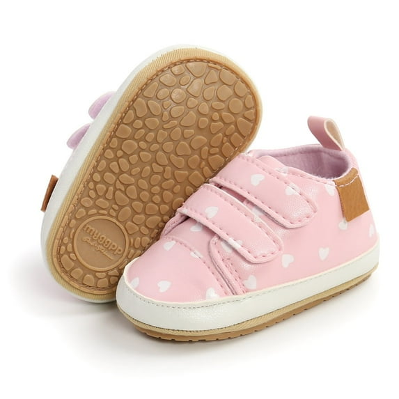 Baywell Baby Girls Shoes Infant Toddler First Walking Shoes Lightweight Non-Slip Sole PU Leather Baby Sneakers Crib Shoes Light Pink 1-3Y