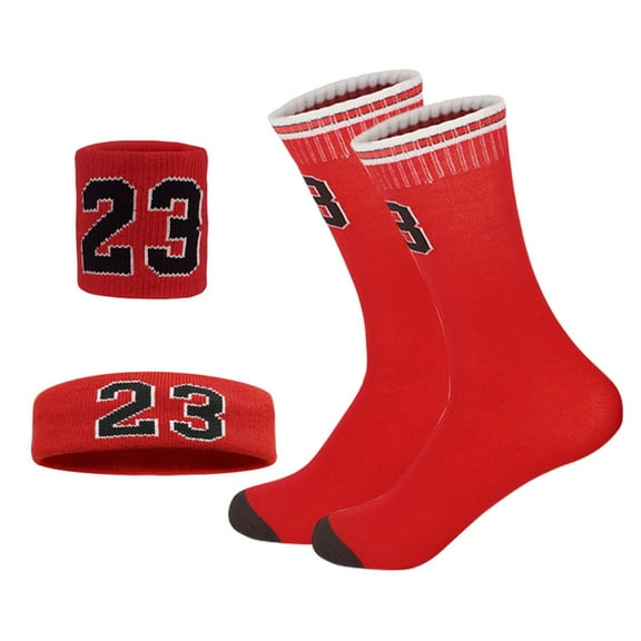 Baywell Boys Girls Basketball Socks & Basketball Sweatbands & Basketball Wristbands Kit, 4Pcs Classic Number Basketball Sport Socks for Kids 6-10 Years