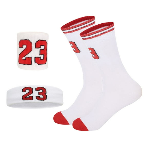 Baywell Boys Girls Basketball Socks & Basketball Sweatbands & Basketball Wristbands Kit, 4Pcs Classic Number Basketball Sport Socks for Kids 6-10 Years