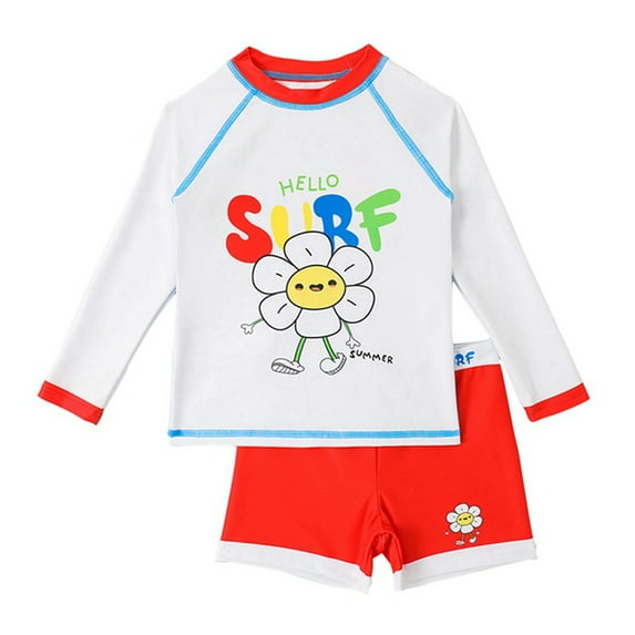 Baywell Boys Rash Guard Sets Kids Beach Bathing Suit Two Pieces Modest Swimwear Long Sleeve Top and Short Pant UV Sun Protection Suit 4-8Y