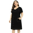 thumbnail image 1 of Baywell Button Down Nightgown Women's Short Sleeve Sleepshirt V Neck Sleepwear with Pocket Soild Nightshirt Plus Size Black XL-4XL, 1 of 6