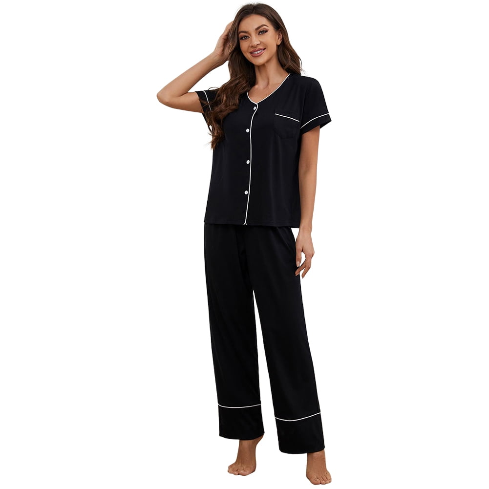 Anjue Women's Button Down Pajama Set - Short Sleeve Top & Shorts, Bamboo Viscose (Grey, Small) - View #9