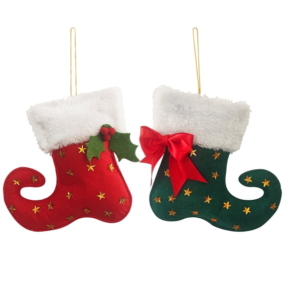 Baywell Christmas Ornaments - Set of 2 Elf Shoes Hanging Decorations, Elf Boots Design for Trees and Advent Calendars
