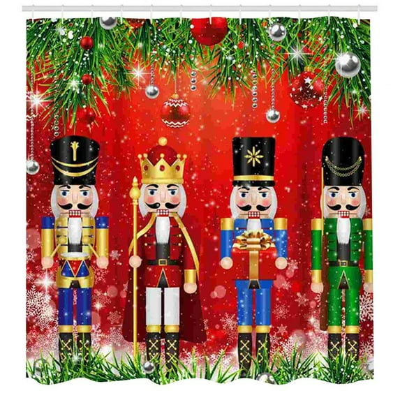 Baywell Christmas Soldier Boy Clipart Crown Drum Bathroom Decor Shower Curtain Sets with Hooks Polyester Fabric Great Gift