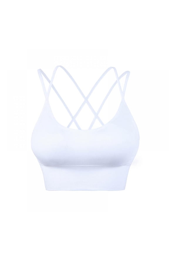 Cross Back Sport Bras Padded Strappy Criss Cross Cropped Bras for Yoga Workout Fitness Low Impact White