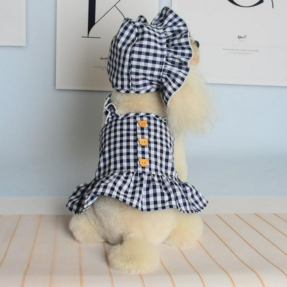 Baywell Dog Checkerboard Dress Pet Blue Plaid Clothes Girl Puppy Clothes Doggie Outfits Romantic Cat Apparel Dogs Skirts, Blue, L