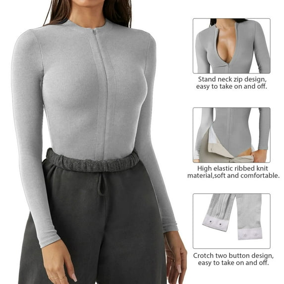 Baywell Europe and the United States Sexy Long-Sleeved Tight Zipper Sweater Jumpsuit S-XL