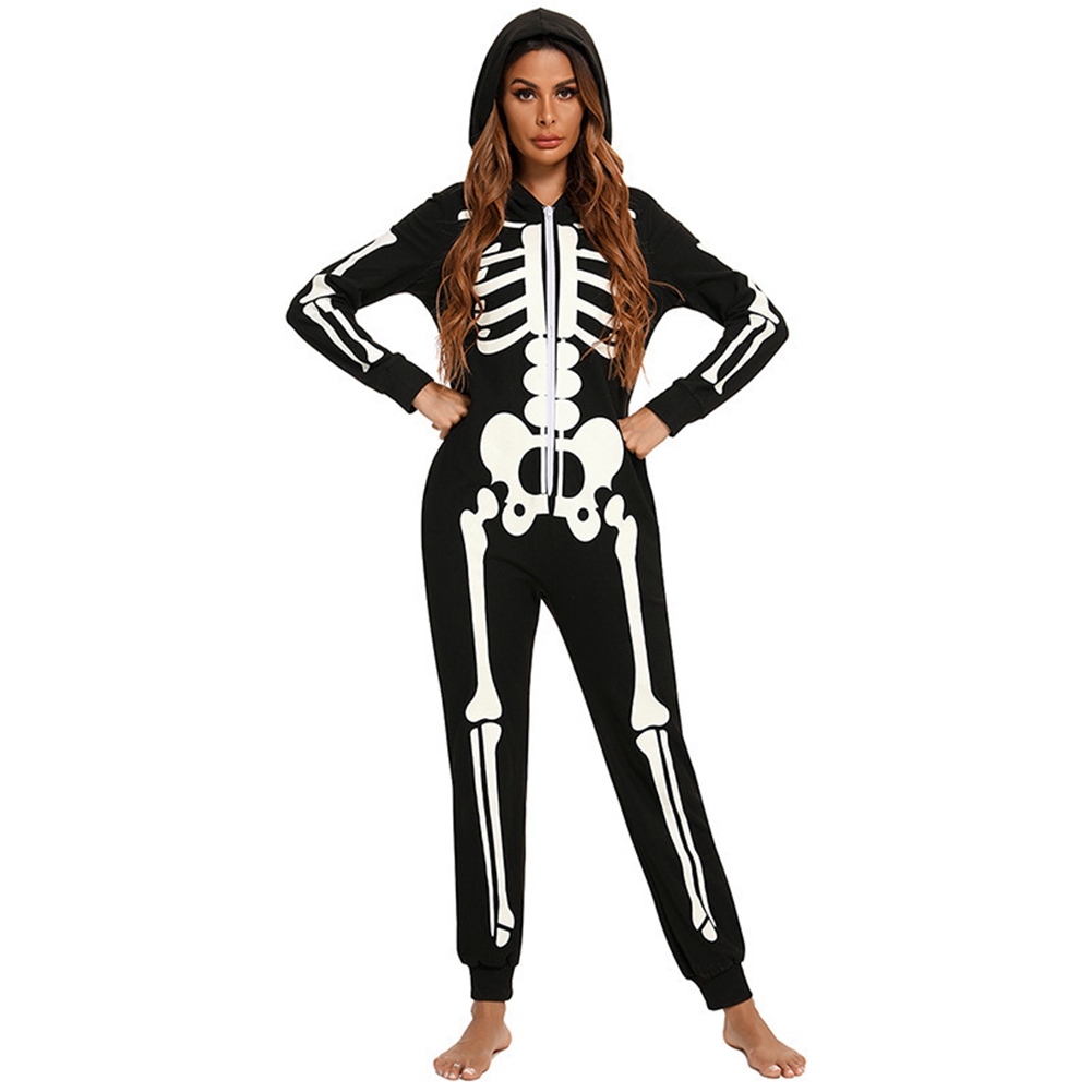 Baywell Family Matching Halloween Onesies Pajamas, Funny Skeleton Printed Hooded Zipper PJs