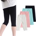 thumbnail image 1 of Baywell Girls Capri Leggings Girls Running Yoga Dance Pants Girls Athletic Workout Leggings Summer Pants Solid Color for School 4 Pack, 1 of 9